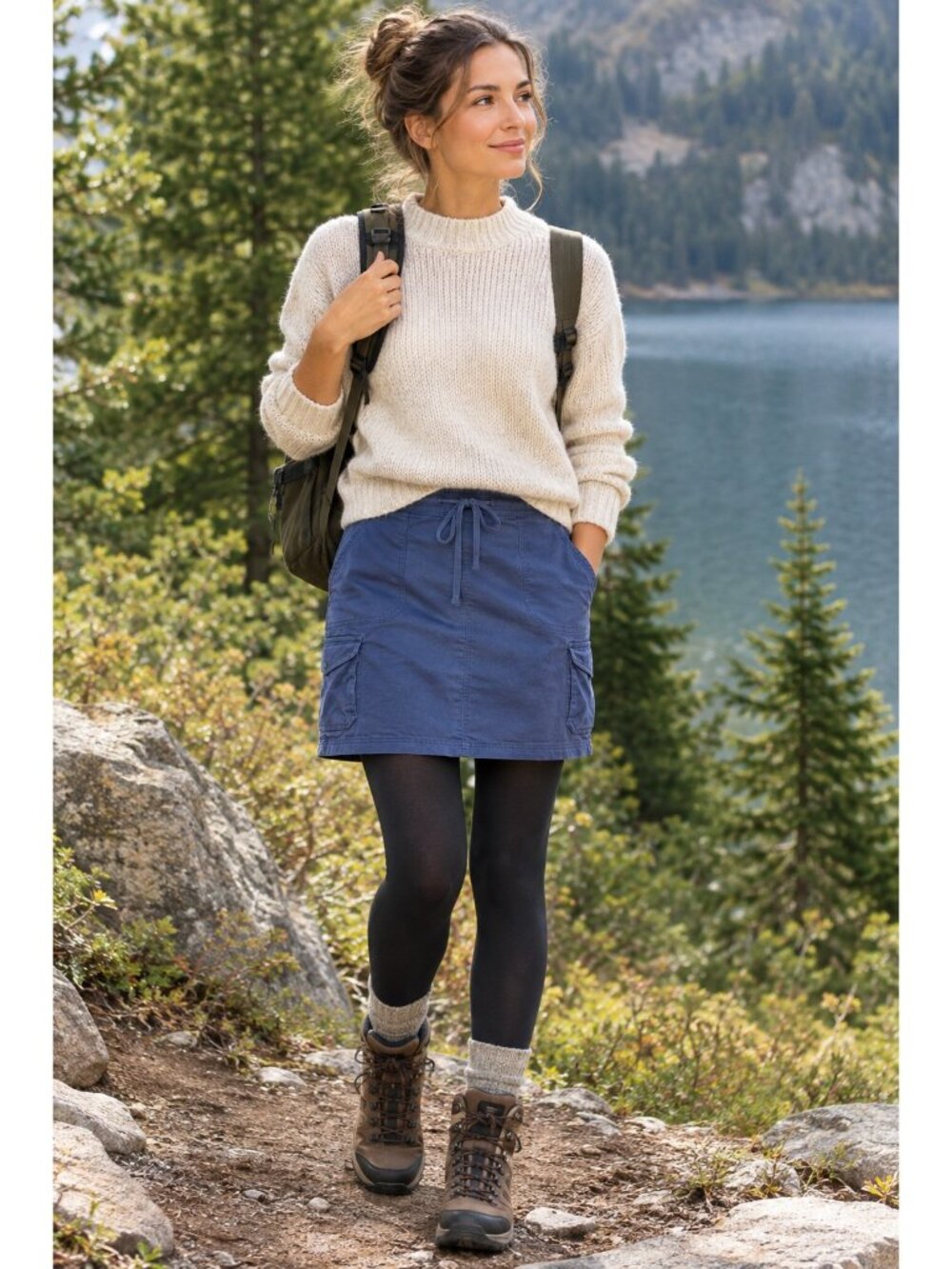 L.L.Bean Favorite Fit Cargo Skirt Womens 8 P Blue Twill Utility Pockets Gorpcore